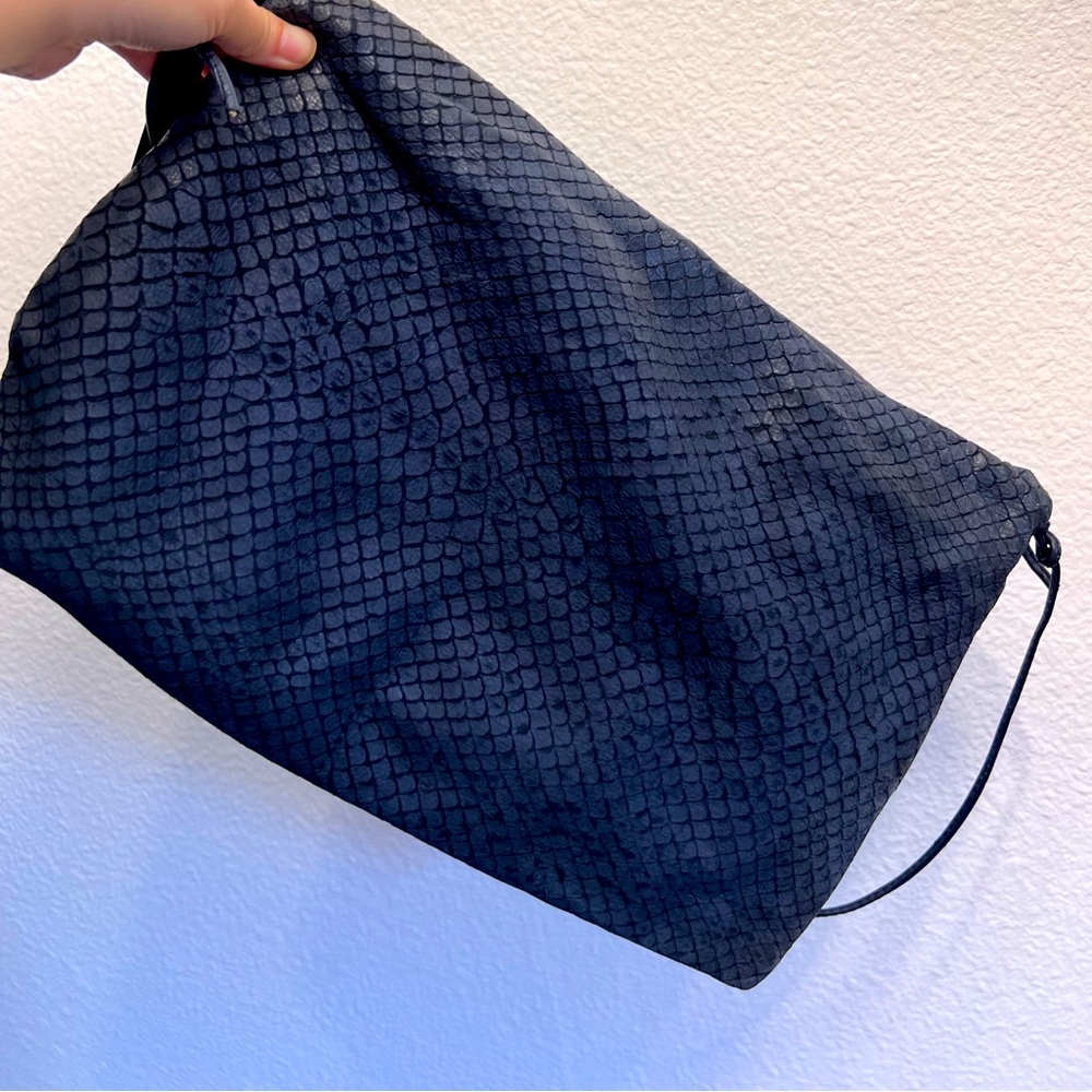 Blue leather pouch clutch